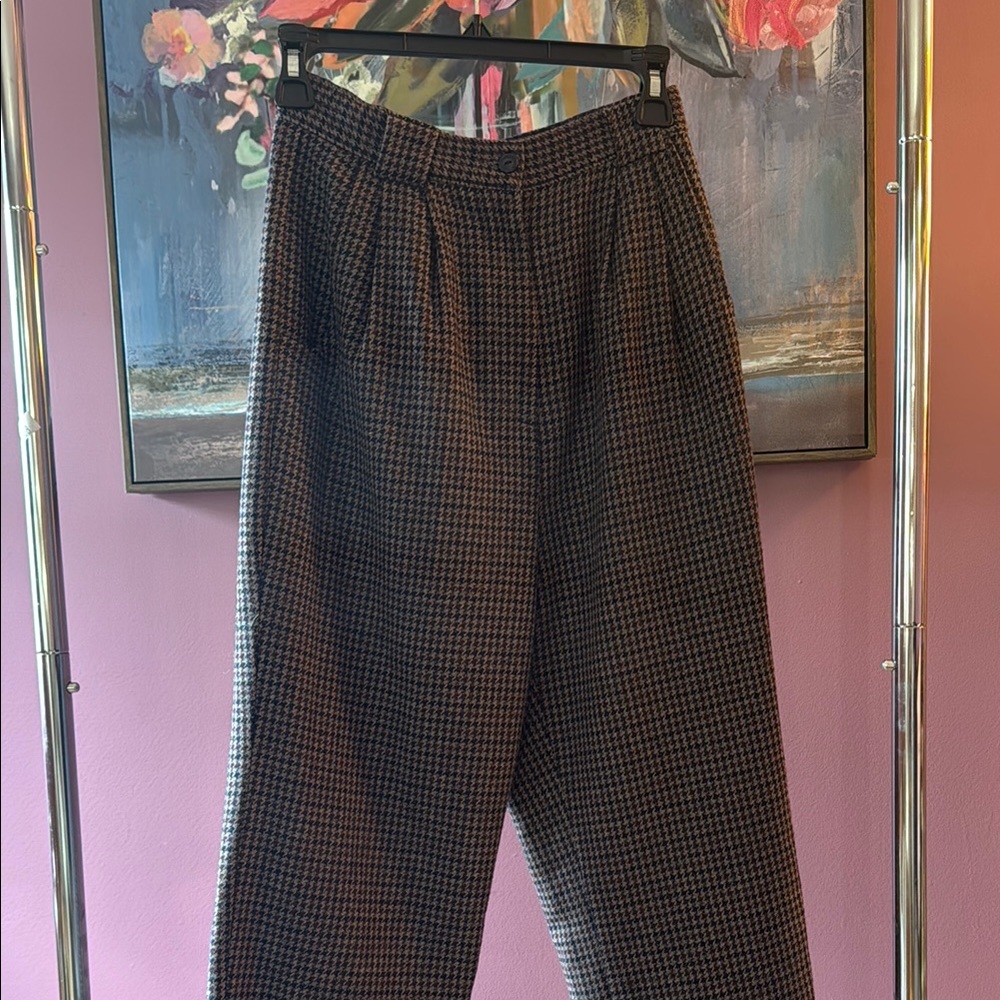 Sag Harbor Brown Houndstooth High-Waist Trousers